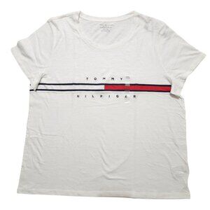 Tommy Hilfiger‎ Women's Big Ribbon Flag T-Shirt White Size XXL Relaxed Fit